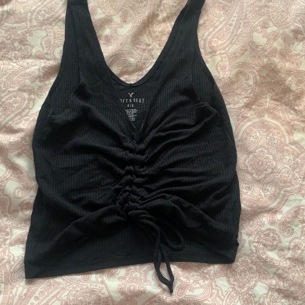 American eagle black crop top cinched tied size s
